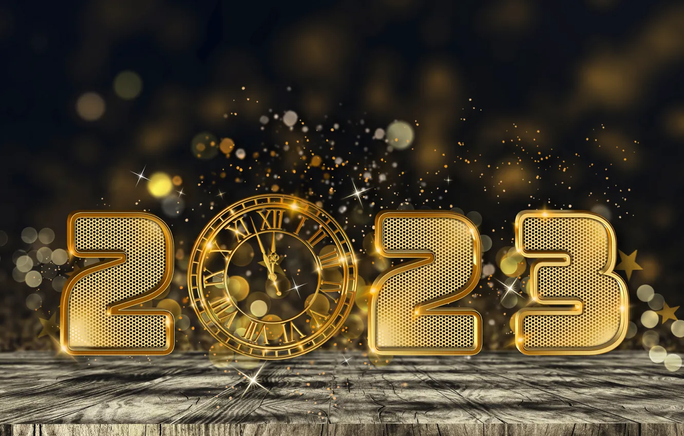 Фото обои золото, Новый Год, цифры, golden, happy, bokeh, New Year, glitter