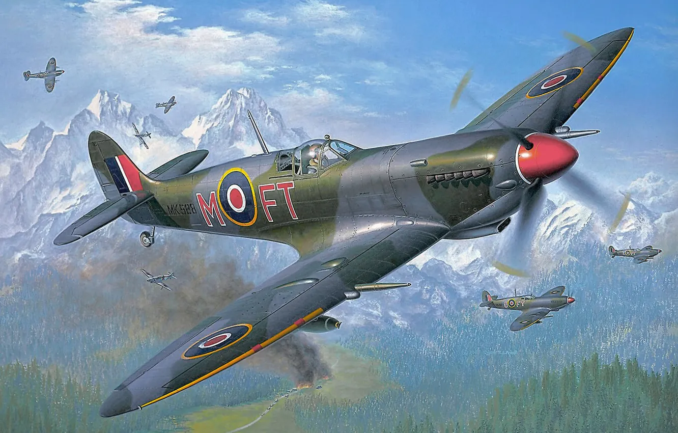 Фото обои aircraft, war, spitfire, airplane, aviation, dogfight