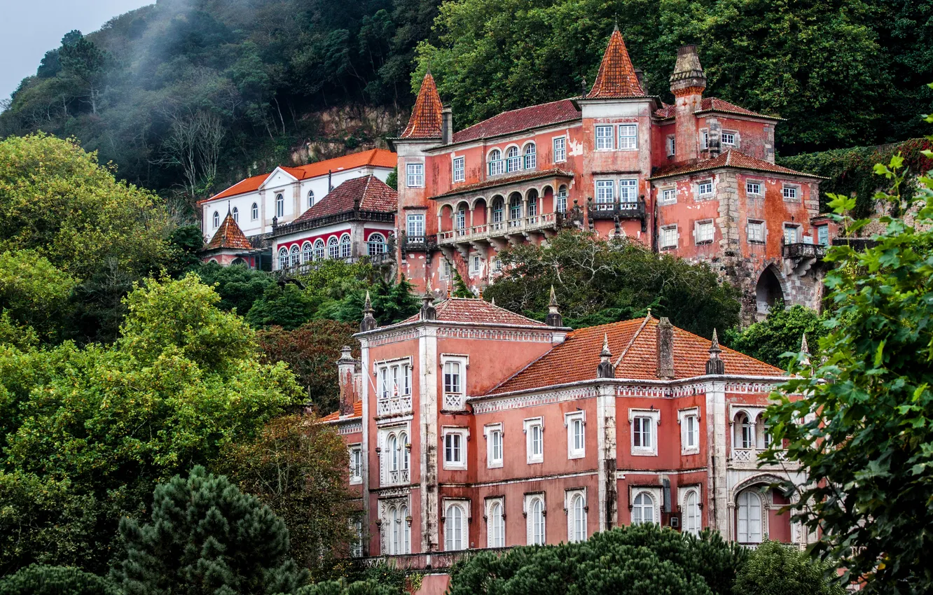 Фото обои деревья, горы, дома, Португалия, дворцы, Sintra