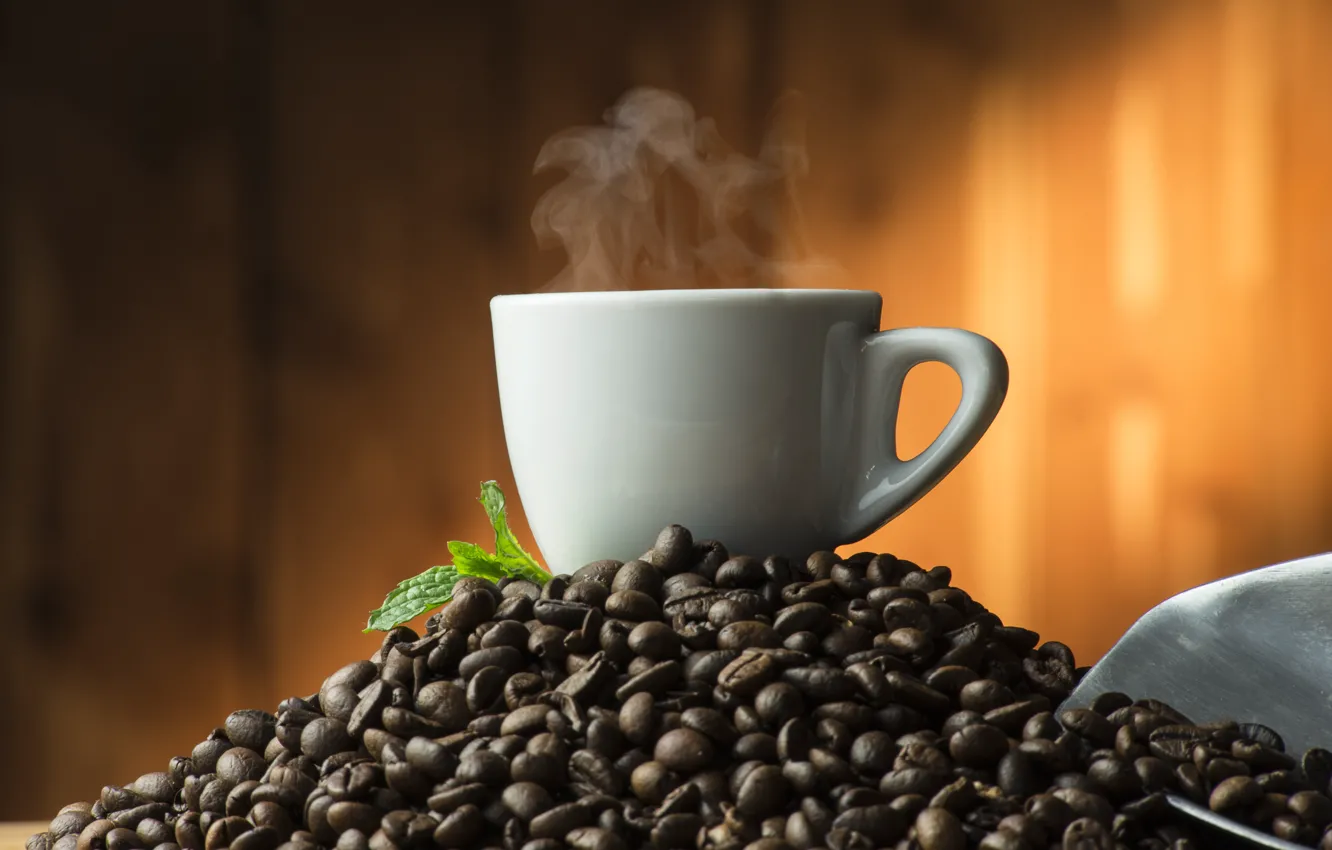Фото обои кофе, зерна, чашка, hot, cup, beans, coffee