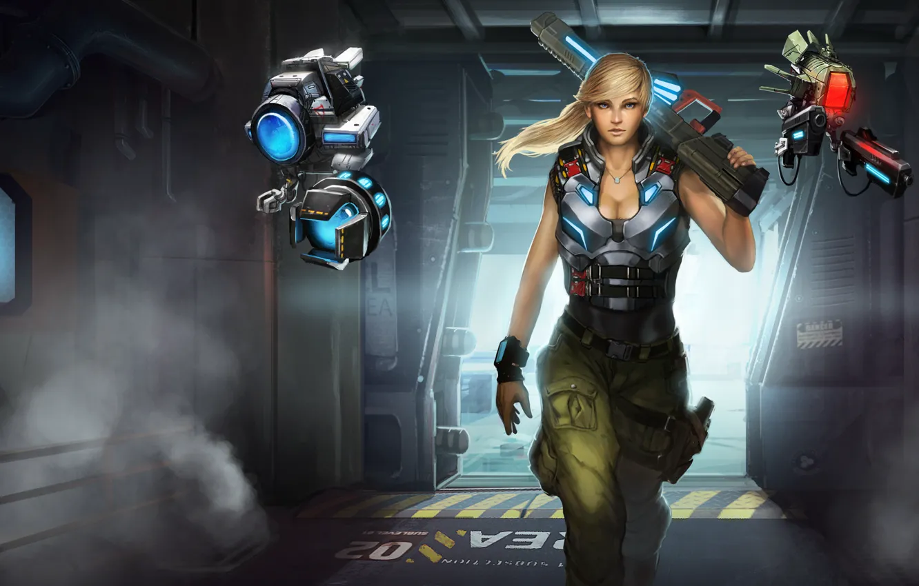 Фото обои оружие, фантастика, роботы, арт, девушка. взгляд, Gemini