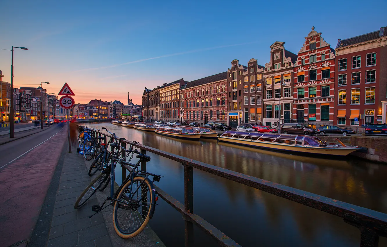 Фото обои дома, Амстердам, канал, Нидерланды