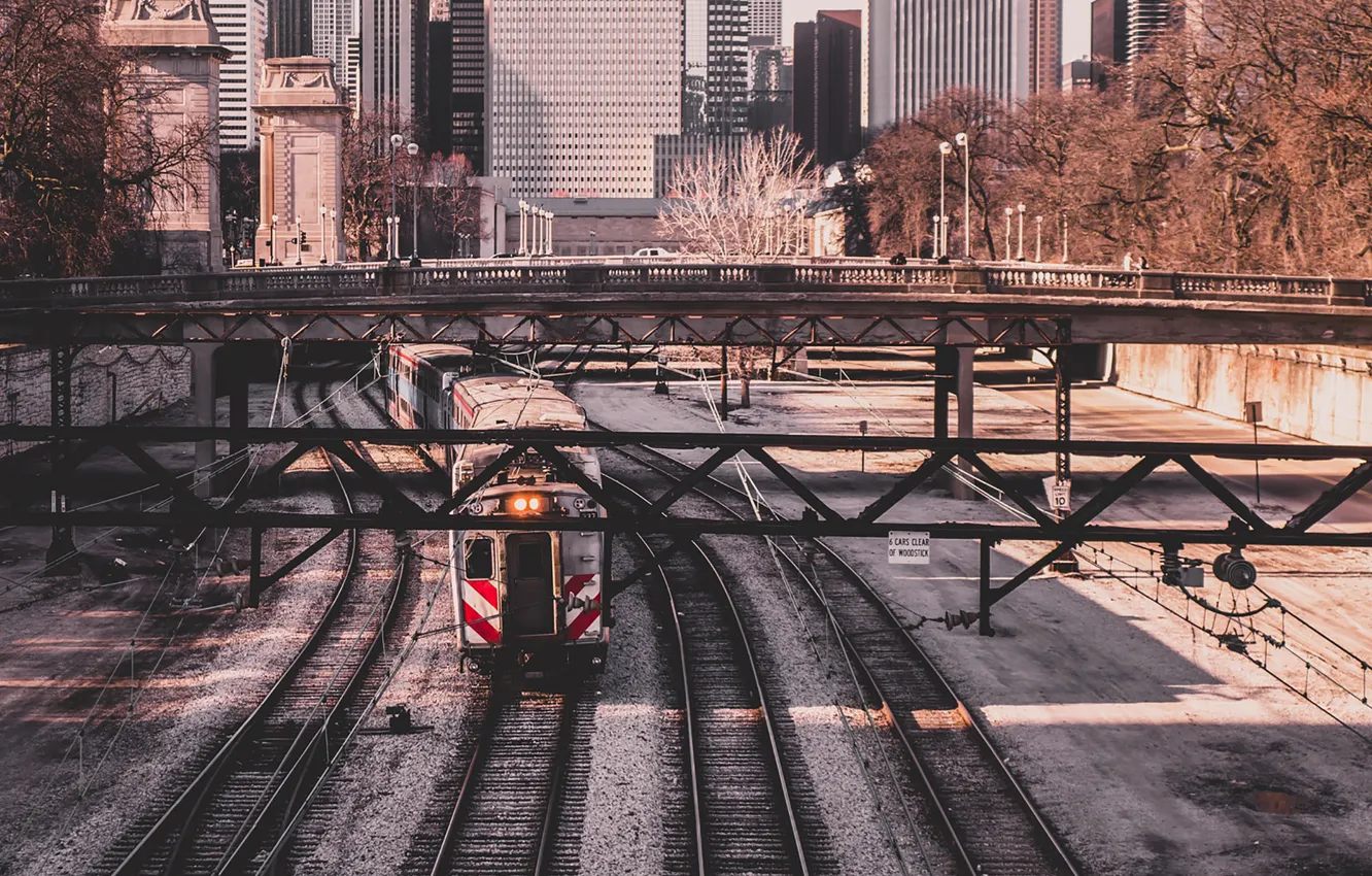 Фото обои city, United States, Chicago, Illinois, train, urban, cityscape, transportation