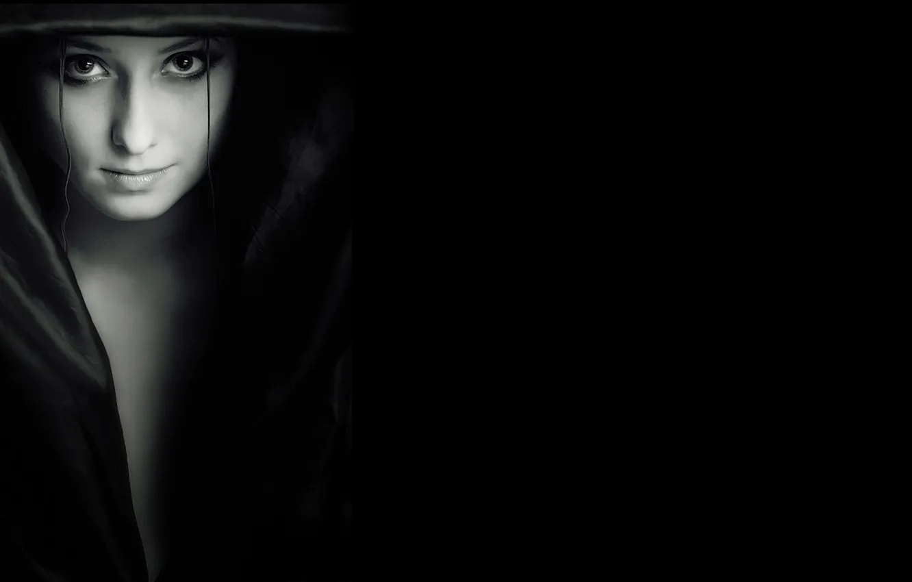 Фото обои девушка, мрак, черный, тень, вампир, черный фон