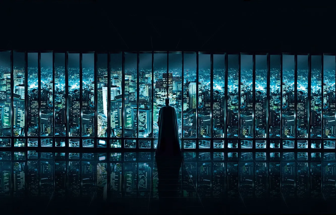 Фото обои город, Окно, Бэтмен