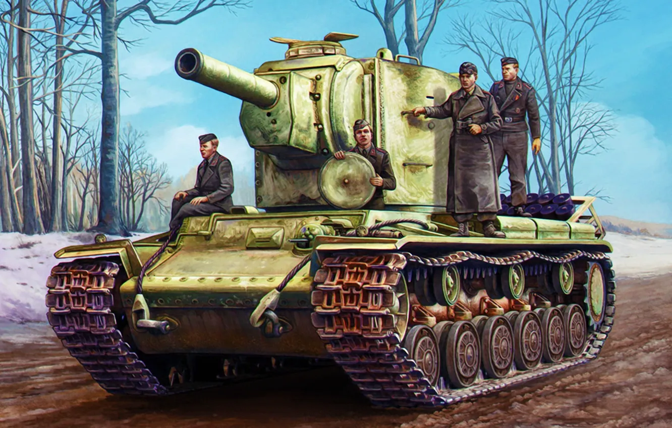 Фото обои war, art, painting, tank, ww2, Pz.Kpfw KV-2 754(r)