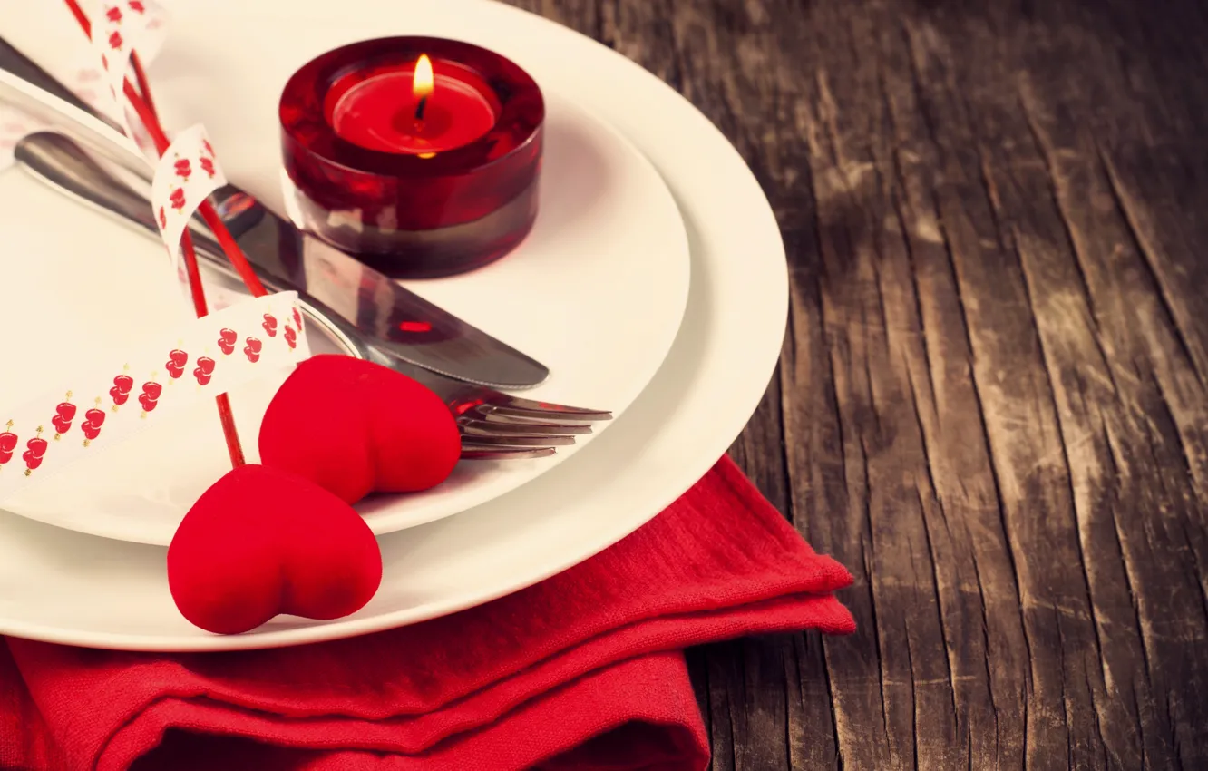 Фото обои стол, праздник, романтика, сердце, свеча, украшение, heart, holiday