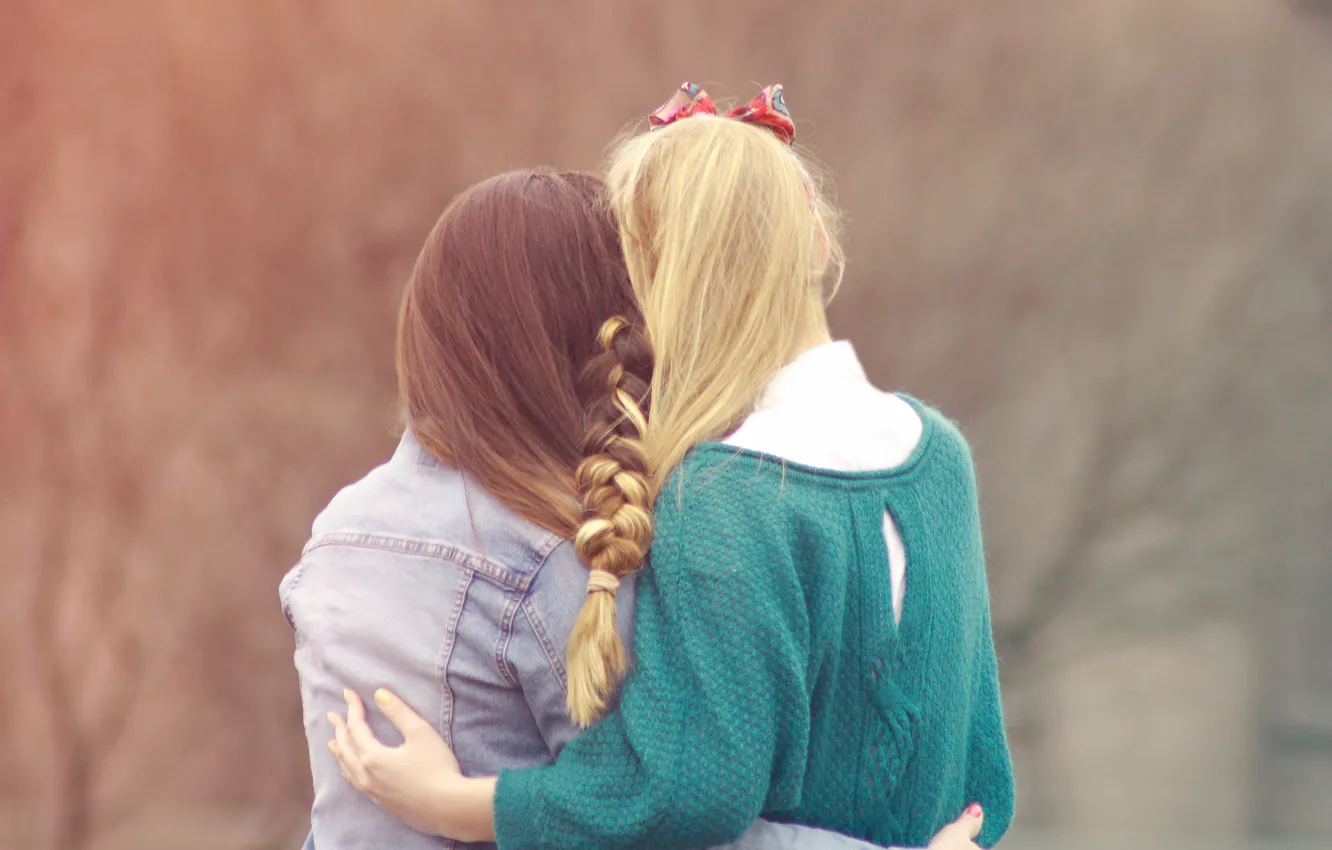 Фото обои девушки, блондинка, коса, шатенка