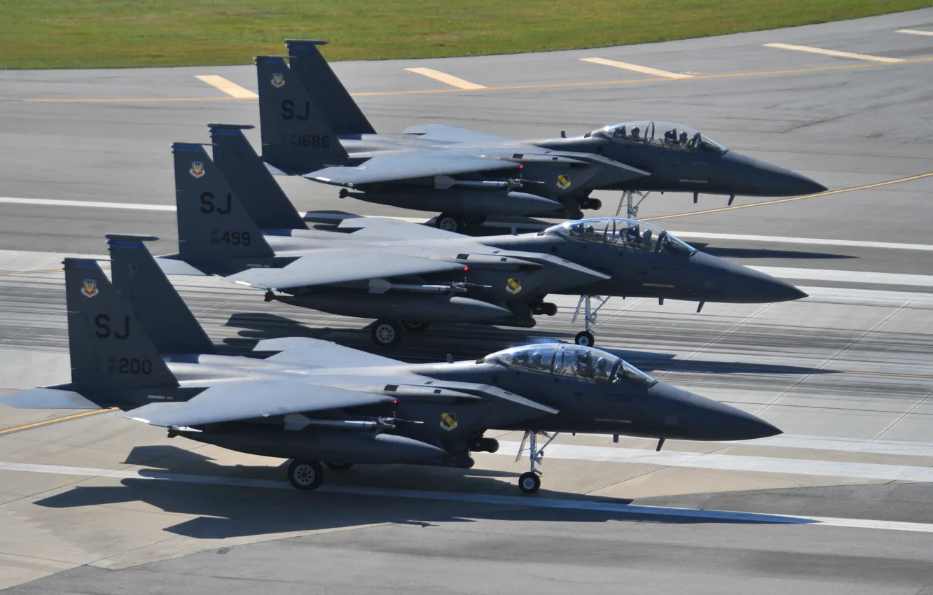 Фото обои Истребитель, USAF, F-15E Strike Eagle, Elephant Walk