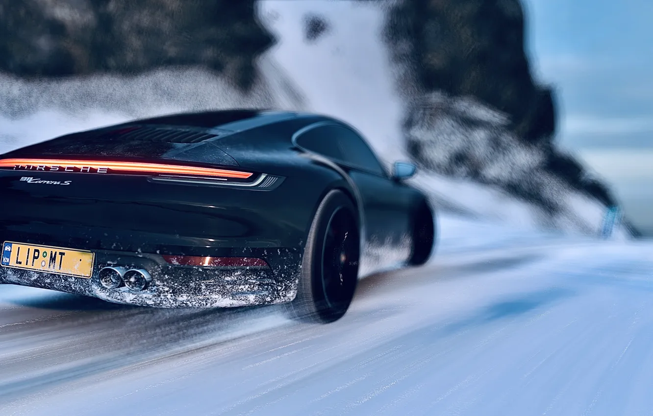 Фото обои HDR, 911, Porsche, drift, game, winter, snow, Carrera S