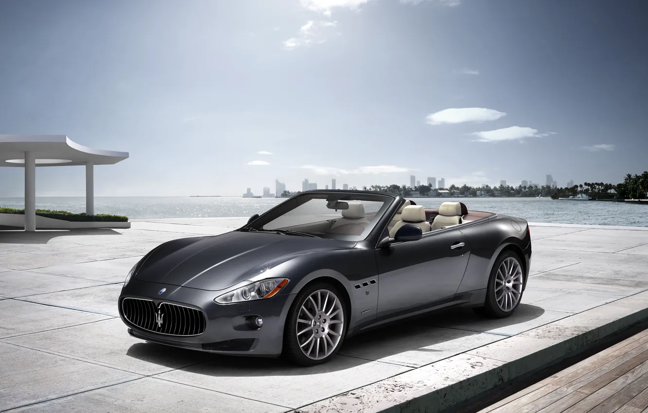 Фото обои море, Maserati, Италия, кабриолет, top, back, main, Мазера́ти