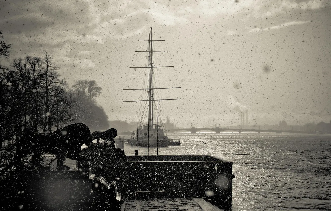 Фото обои шторм, река, корабль, Russia, питер, санкт-петербург, нева, St. Petersburg