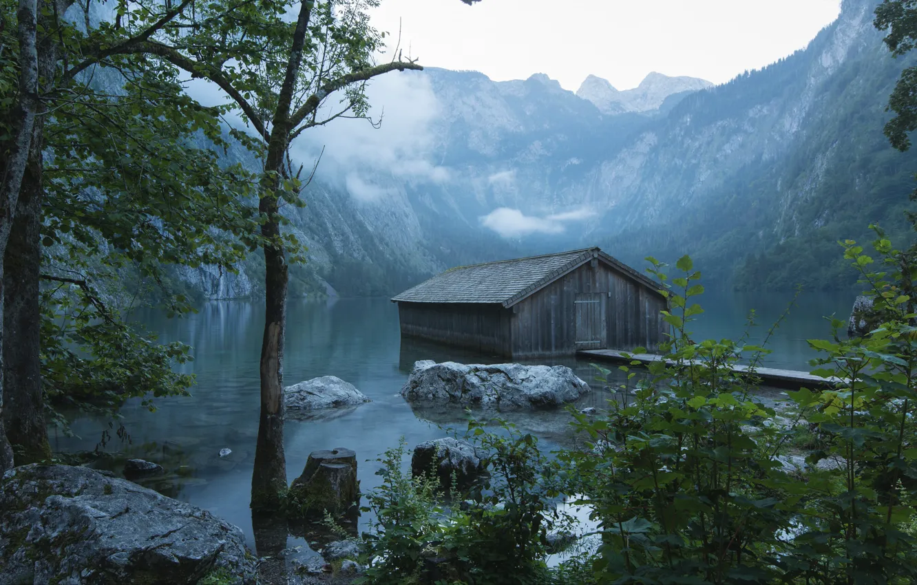 Фото обои облака, пейзаж, горы, природа, туман, озеро, камни, Германия