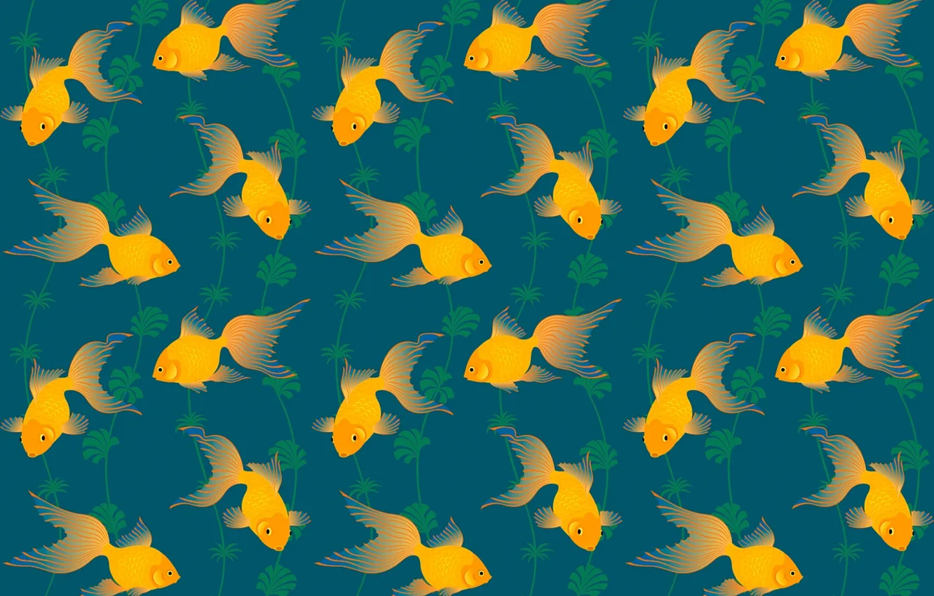Фото обои водоросли, узор, золотая рыбка, хвост