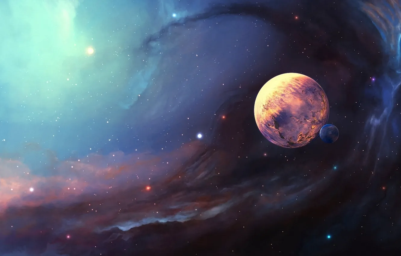 Фото обои космос, звезды, синий, туман, вселенная, пыль, даль, тела