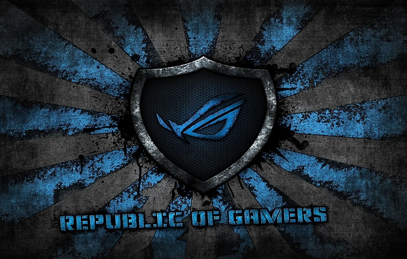 Фото обои logo, grey, blue, background, brand, asus, rog, republic of gamers