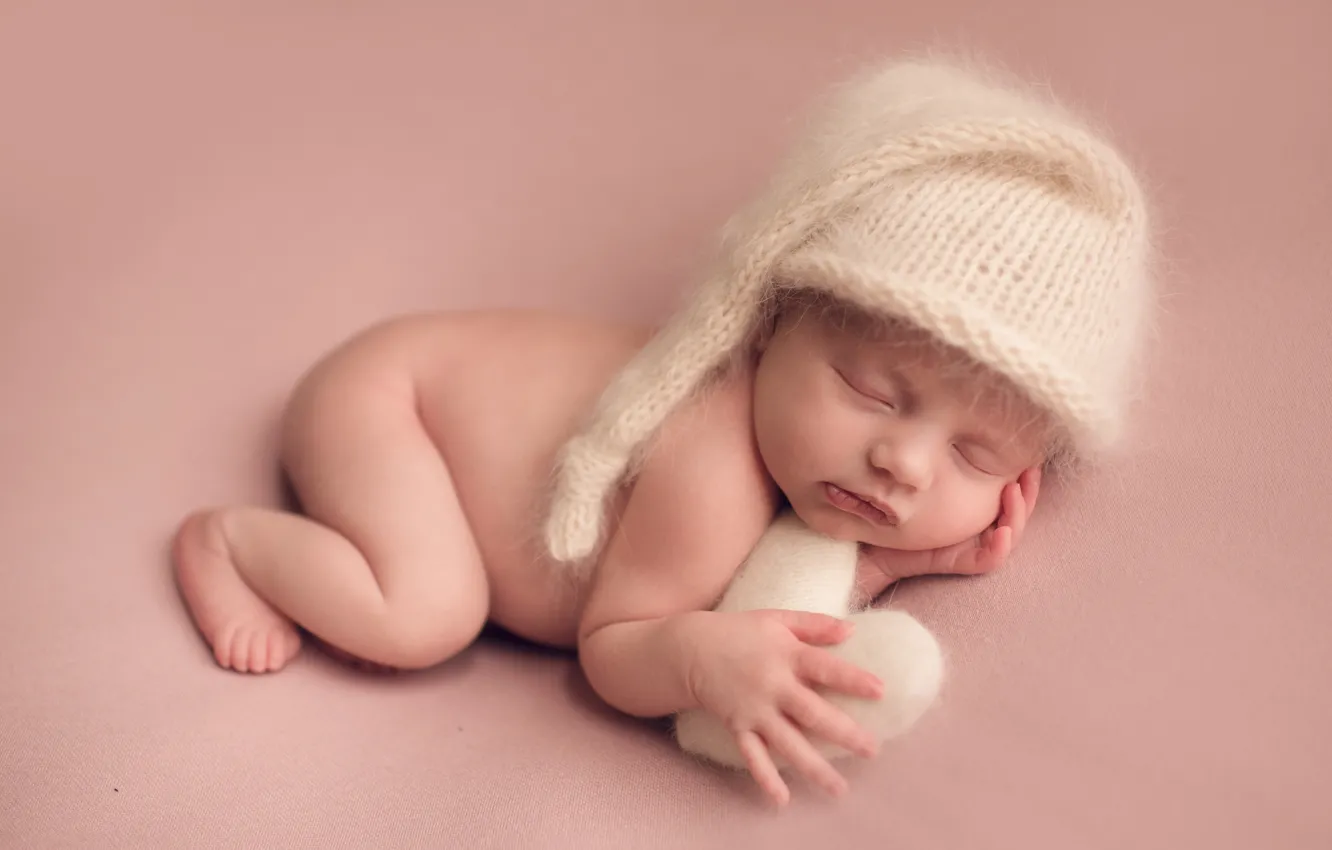 Фото обои шапка, ребенок, сон, девочка, сердечко, младенец
