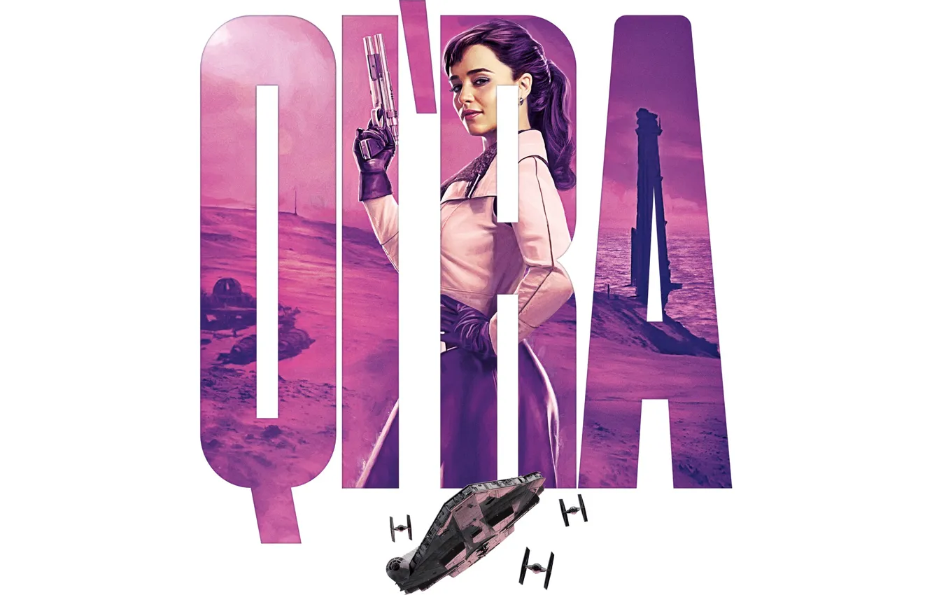 Фото обои Star Wars, gun, weapon, science fiction, sci-fi, movie, Emilia Clarke, film