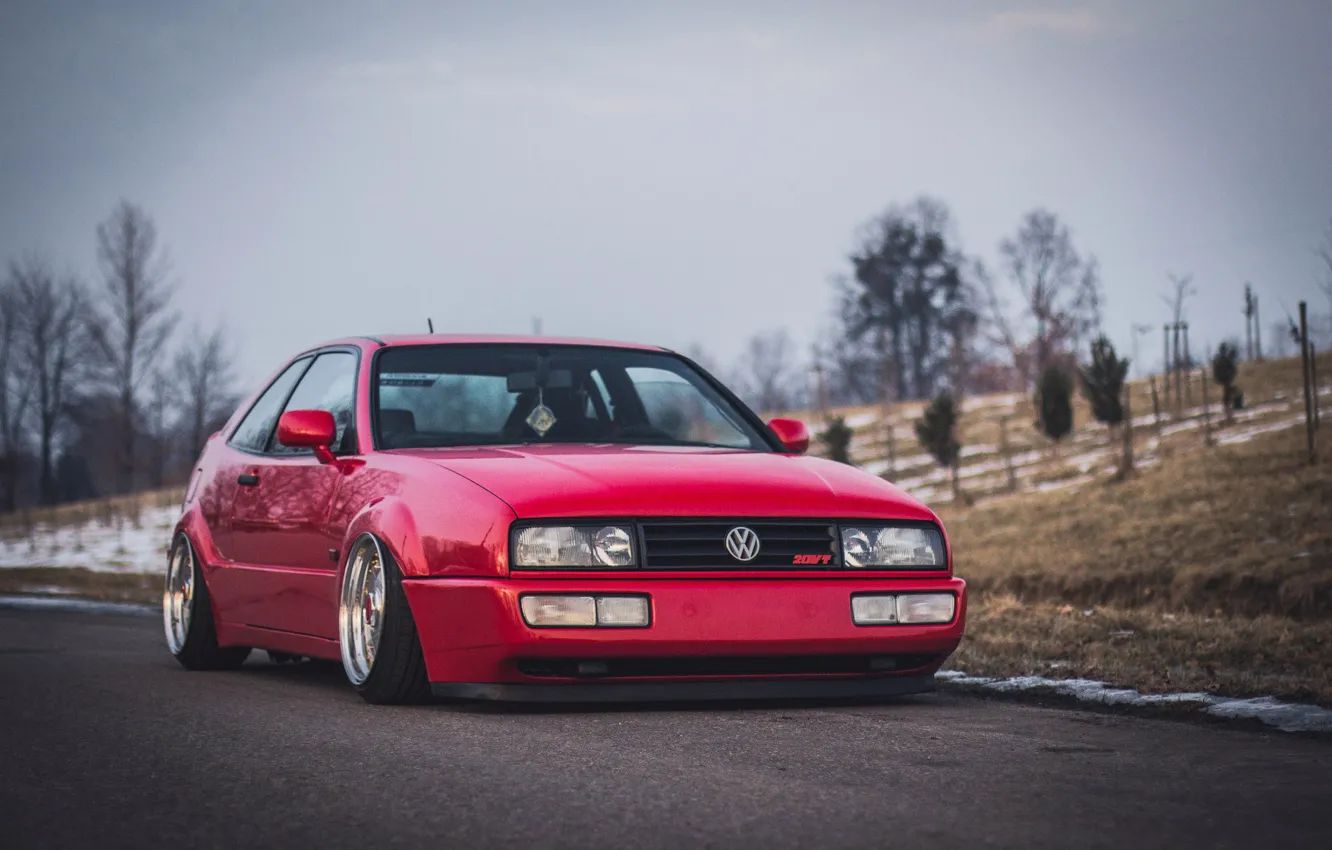 Фото обои тюнинг, volkswagen, red, диски, style, stance, clean, volkswagen corrado