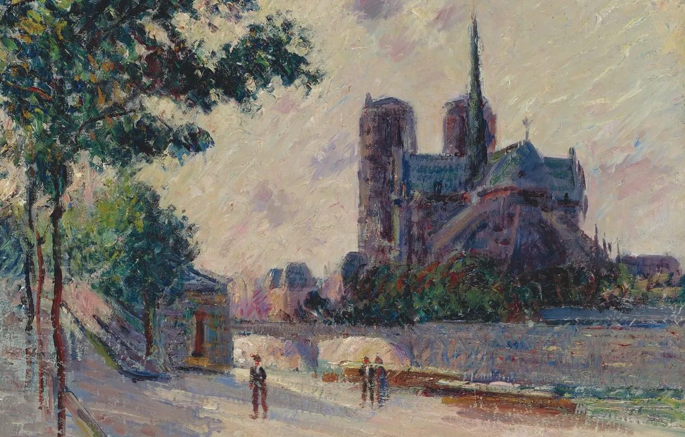 Фото обои картина, Собор Парижской Богоматери, городской пейзаж, Гюстав Луазо, Gustave Loiseau