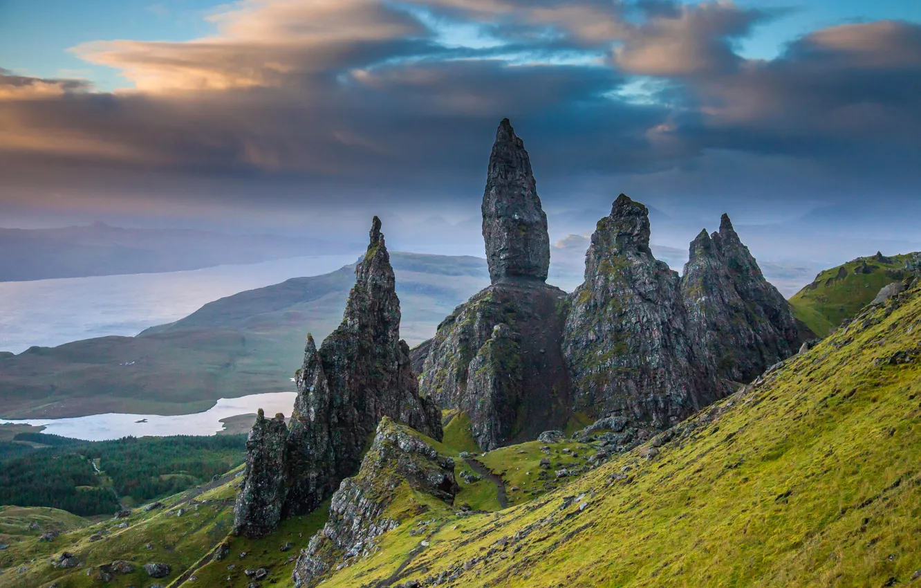 Фото обои горы, камни, скалы, склон, Шотландия