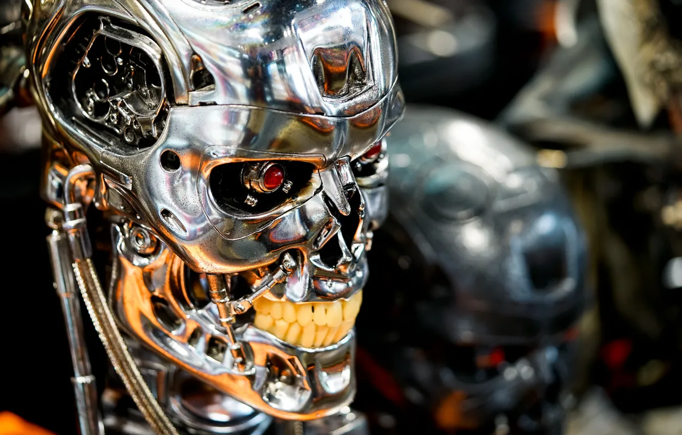 Фото обои металл, череп, Терминатор, cyborg