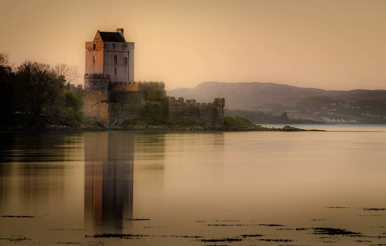 Фото обои отражение, замок, водоем