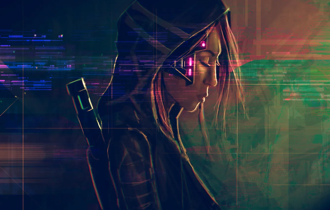 Фото обои девушка, лицо, капюшон, art