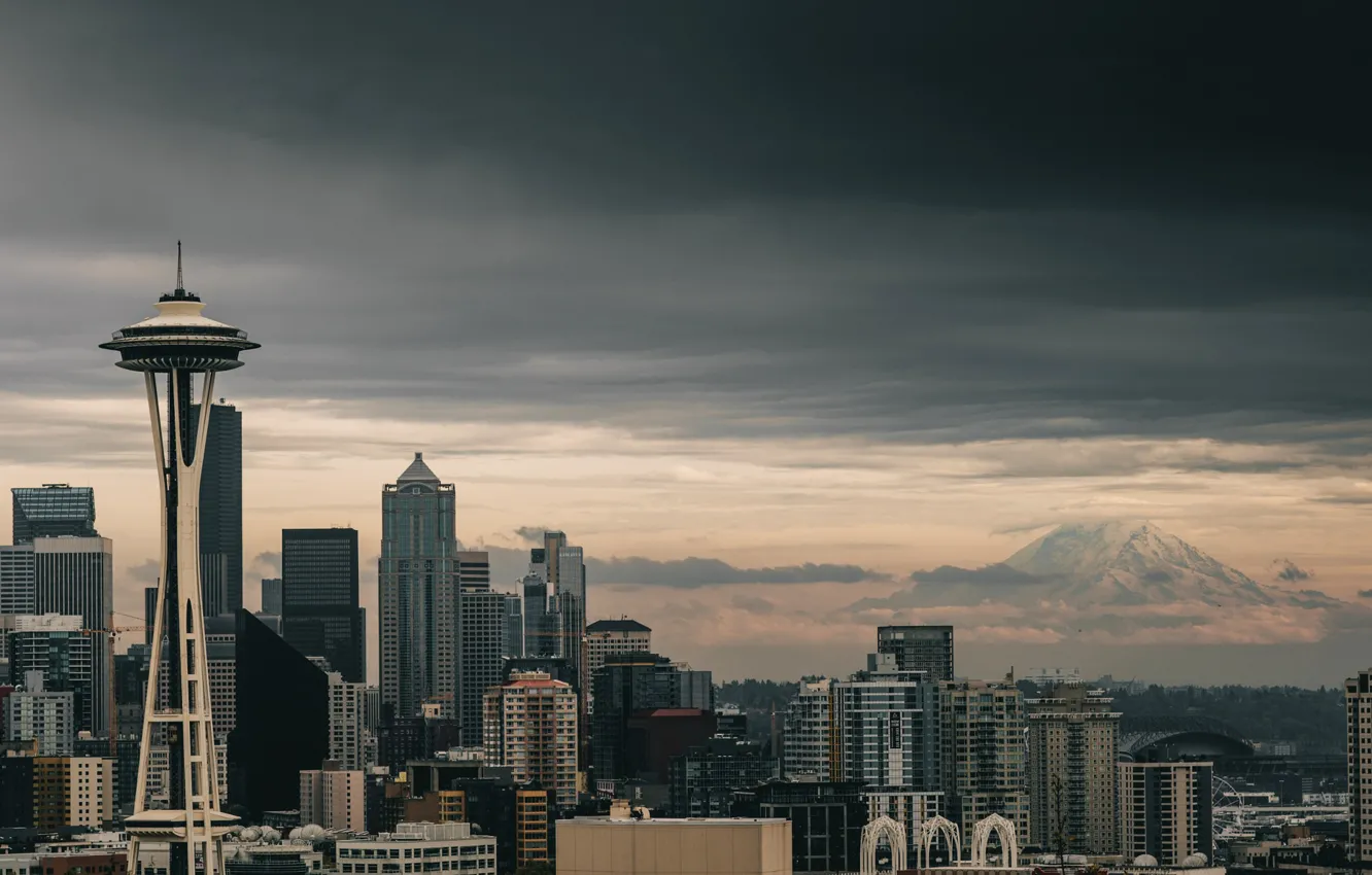Фото обои небо, город, дома, Сиэтл, США