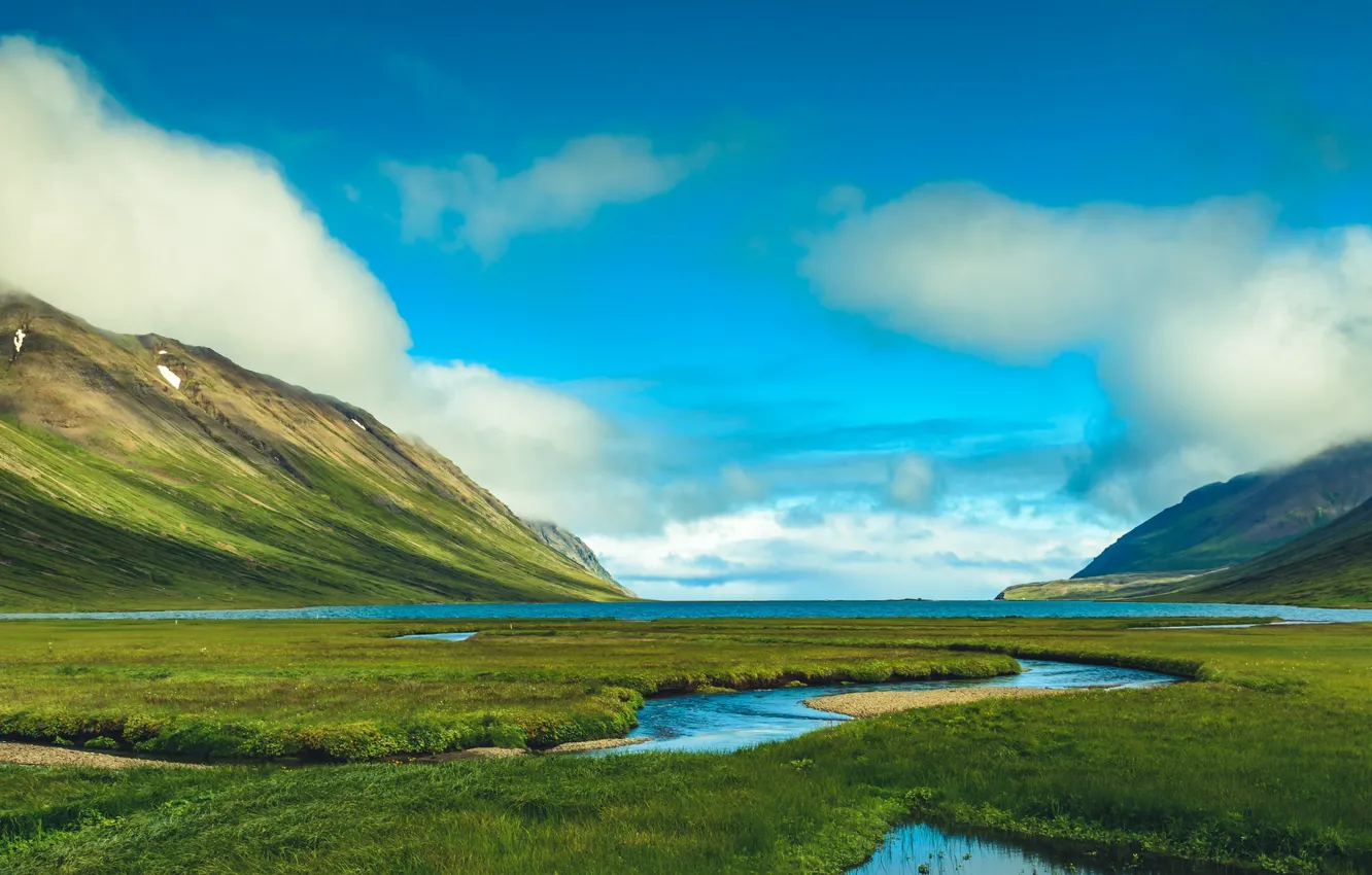 Фото обои Исландия, Iceland, Héðinsfjarðarvatn