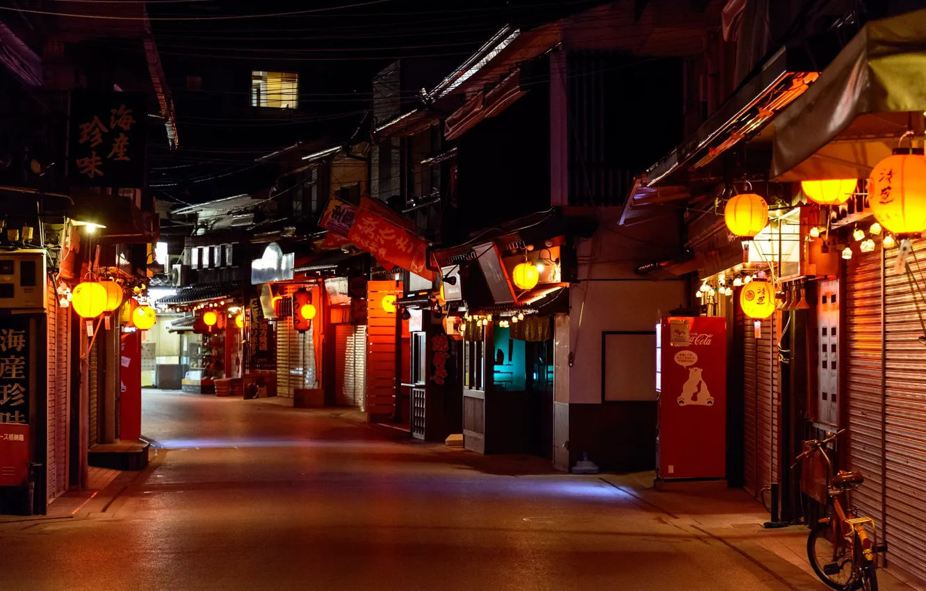 Фото обои Япония, фонари, Japan, ночная улица, Miyajima