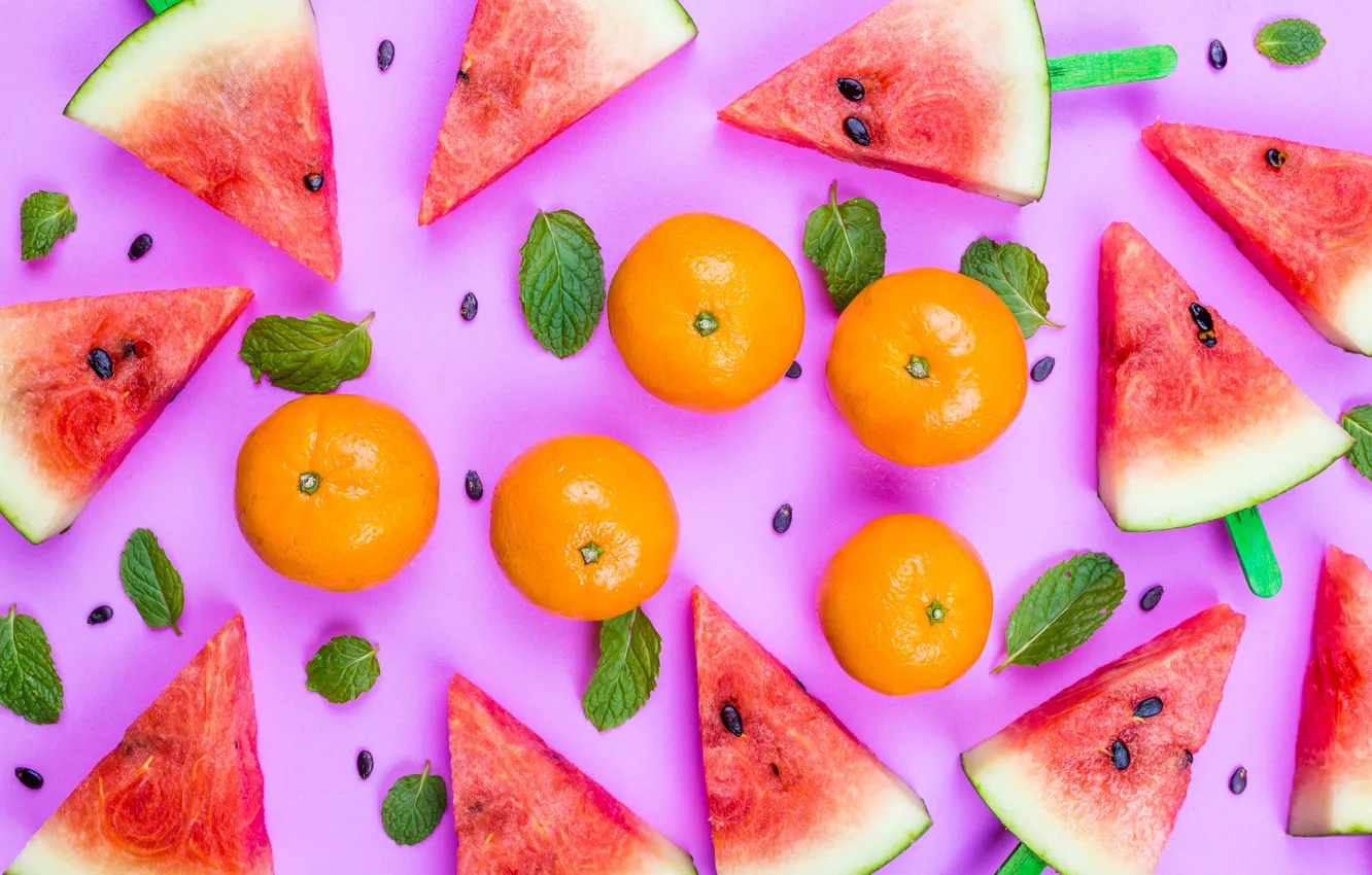Фото обои ягоды, Арбуз, berries, мандарины, Citrus, Watermelon, tangerines, Цитрусы