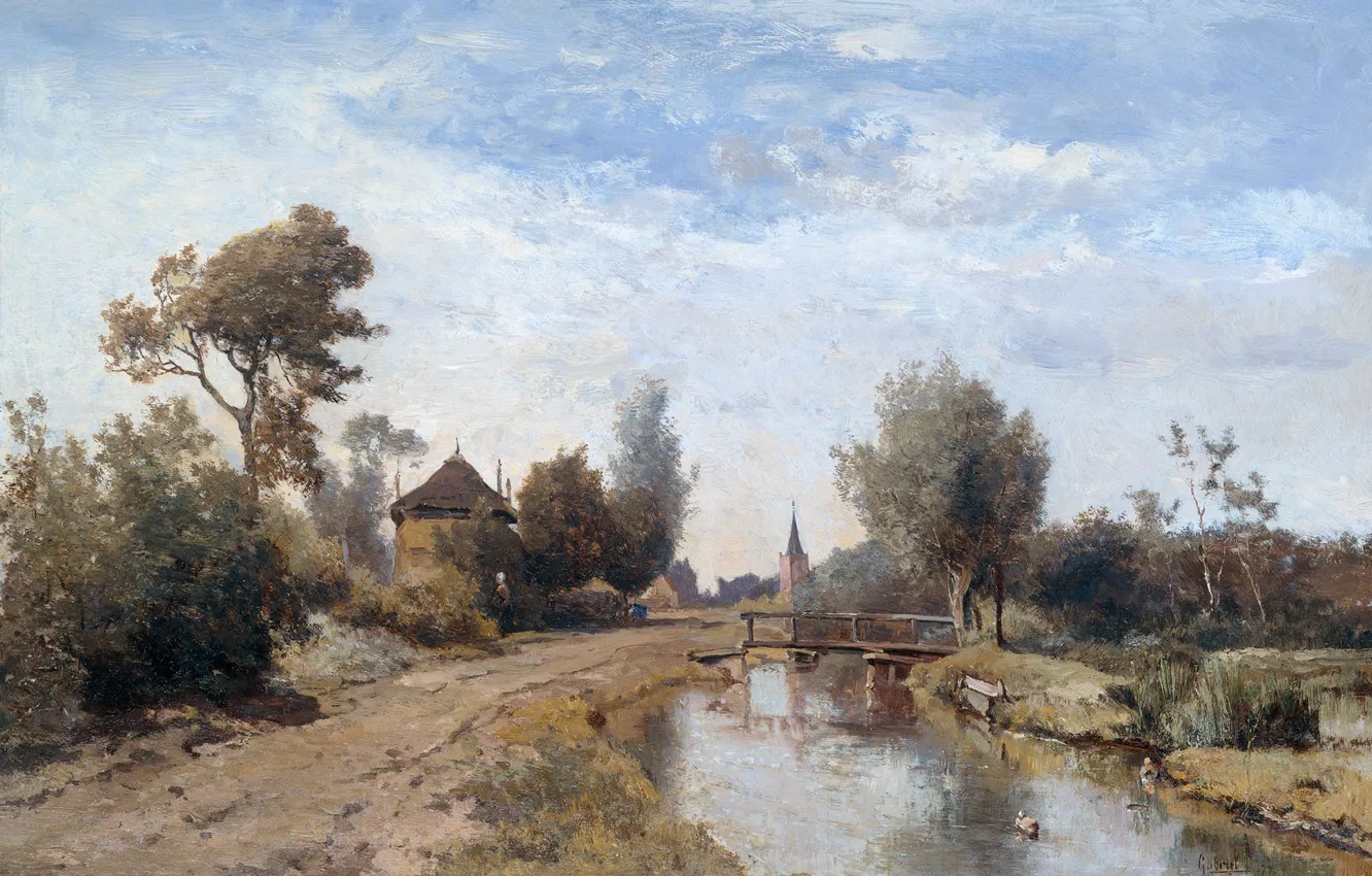 Фото обои масло, картина, Пейзаж в Кортенхоеф, 1877, Paul Gabriel, Пол Габриель