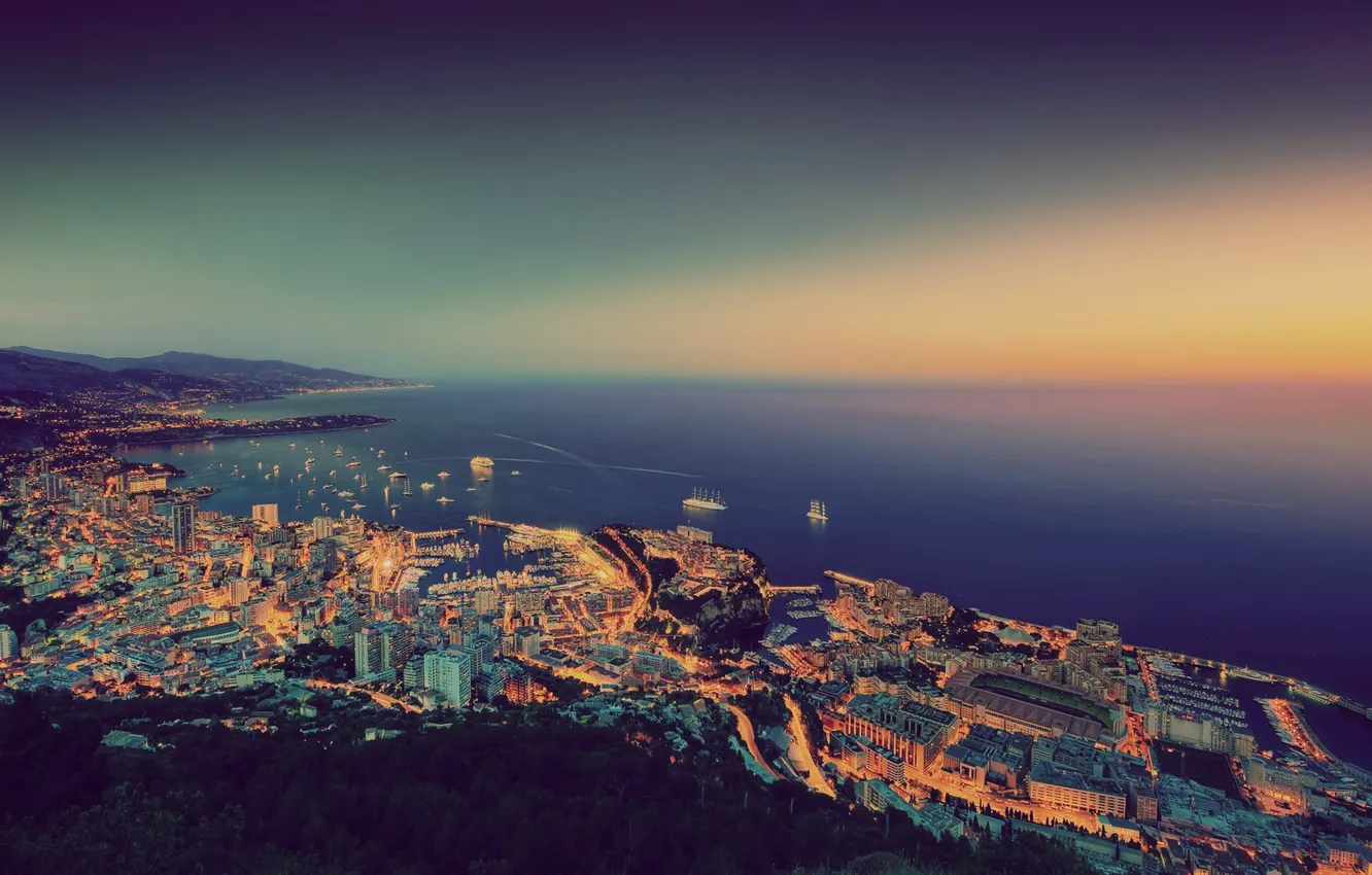 Фото обои город, вечер, Монако