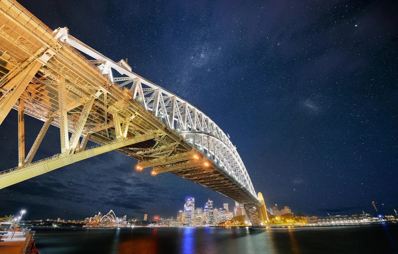 Фото обои звезды, ночь, мост, город, Австралия, Сидней
