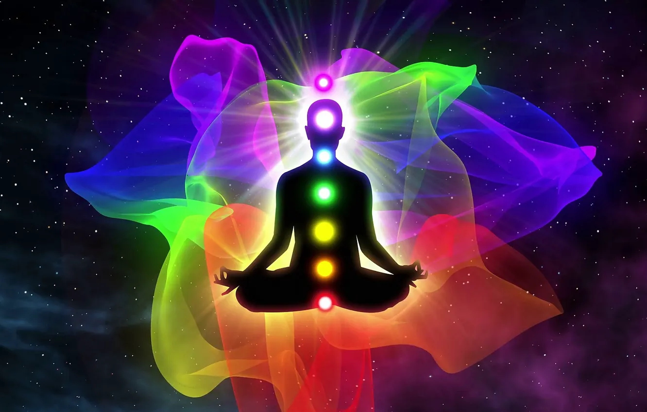 Фото обои цвета, спектр, медитация, чакры, аура