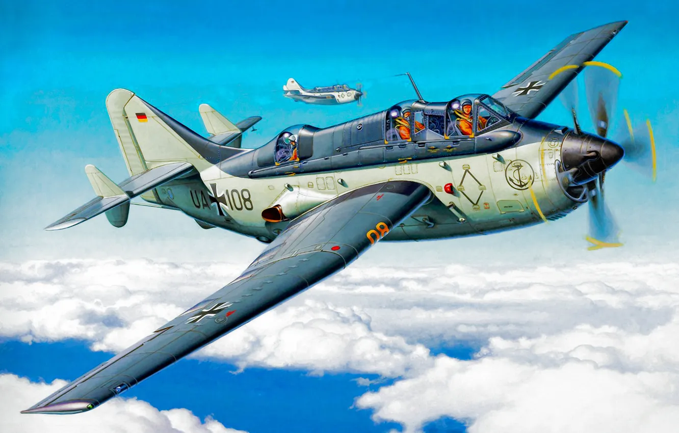 Фото обои war, art, airplane, painting, aviation, Fairey Gannet