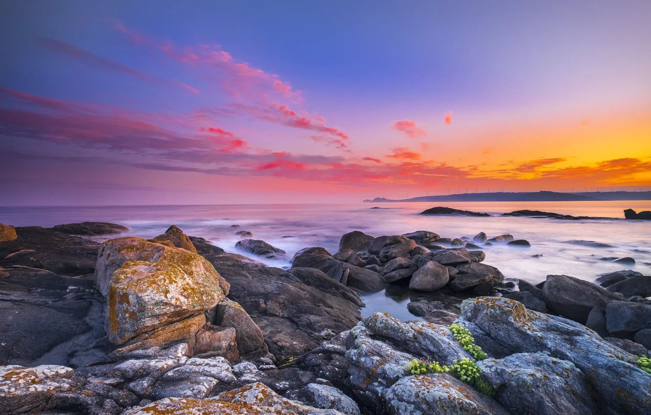 Фото обои закат, побережье, Испания, Galicia