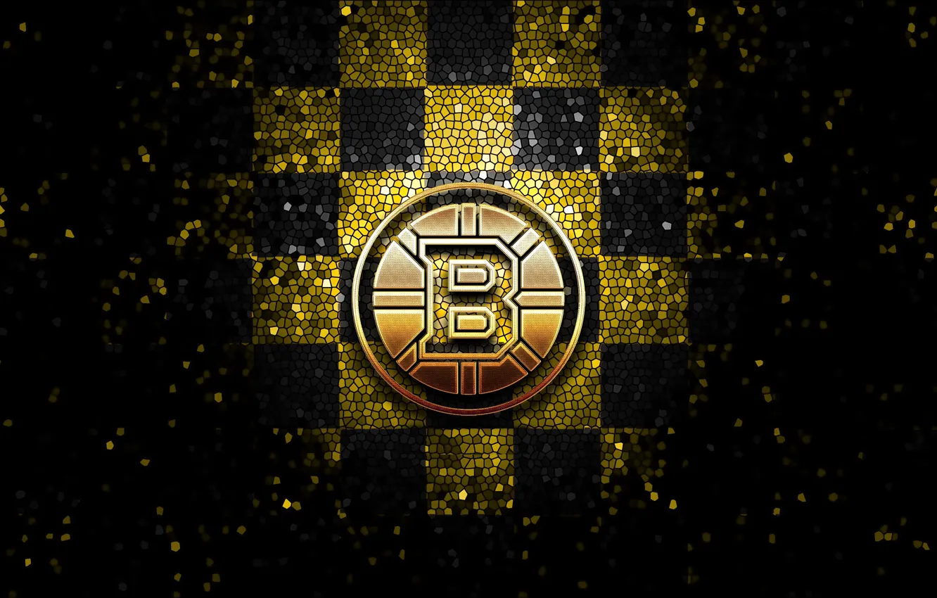 Фото обои wallpaper, sport, logo, NHL, hockey, glitter, checkered, Boston Bruins