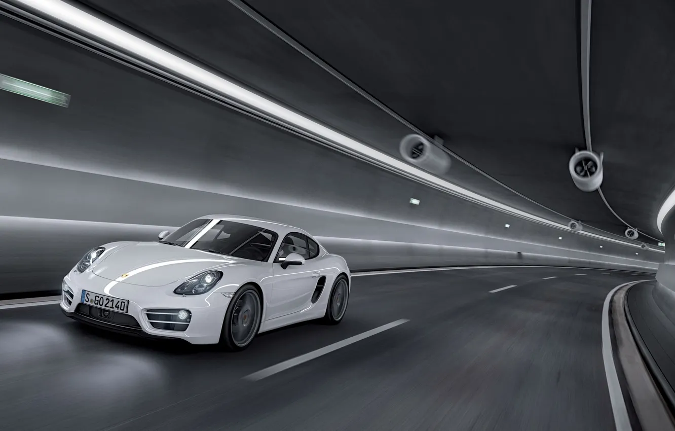 Фото обои белый, Авто, Porsche, Cayman, Тоннель, Передок