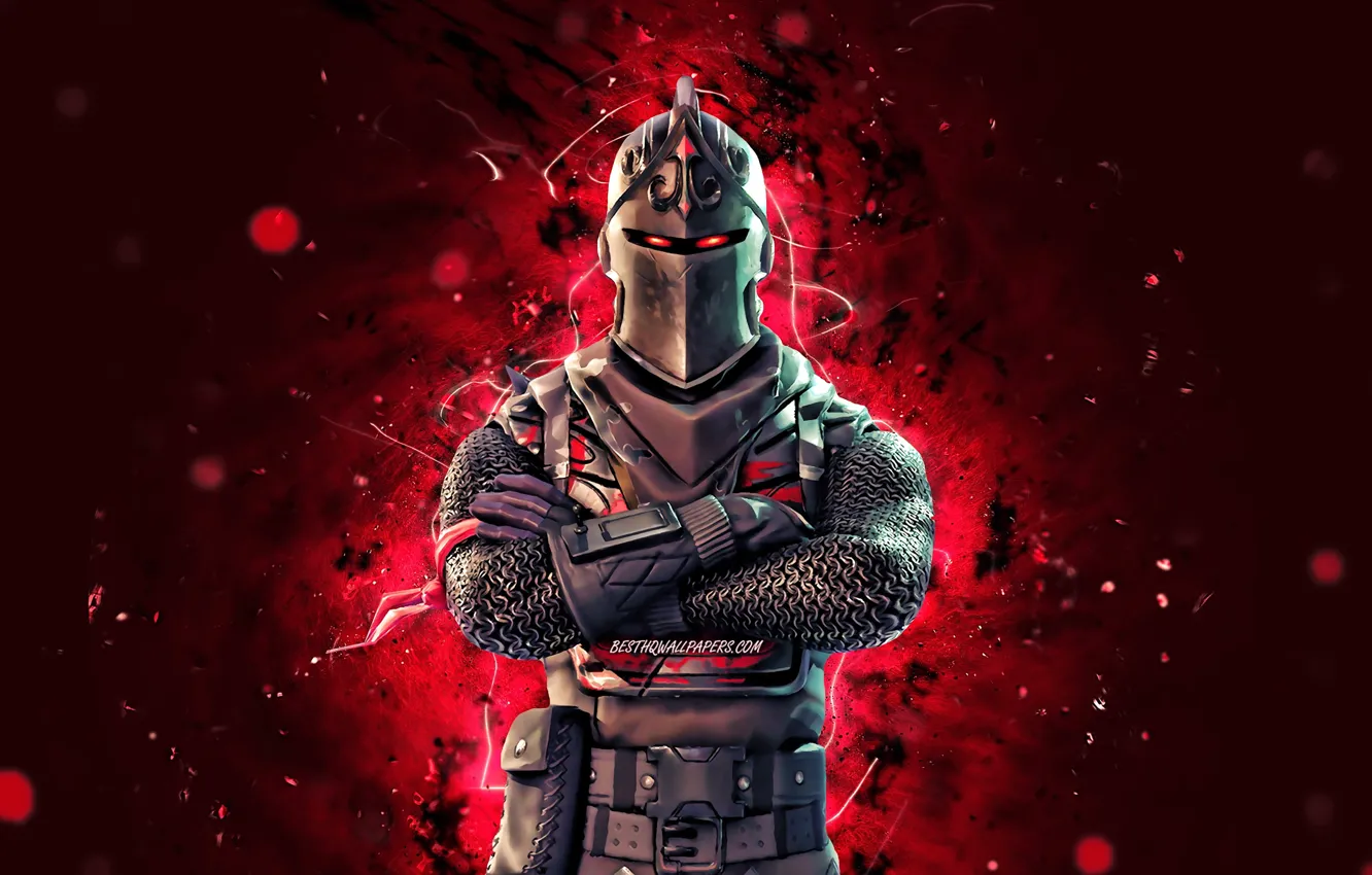 Фото обои Fortnite, Fortnite Battle Royale, Black Knight Fortnite, Black Knight red neon lights, Black Knight Skin, …