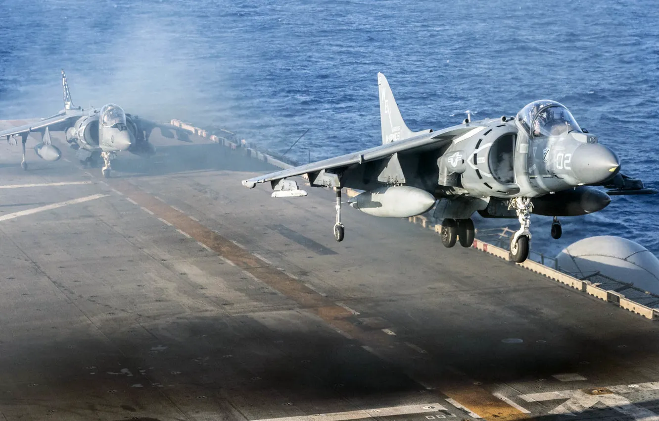 Фото обои палуба, штурмовик, Douglas, McDonnell, Harrier II, AV-8B, КМП США