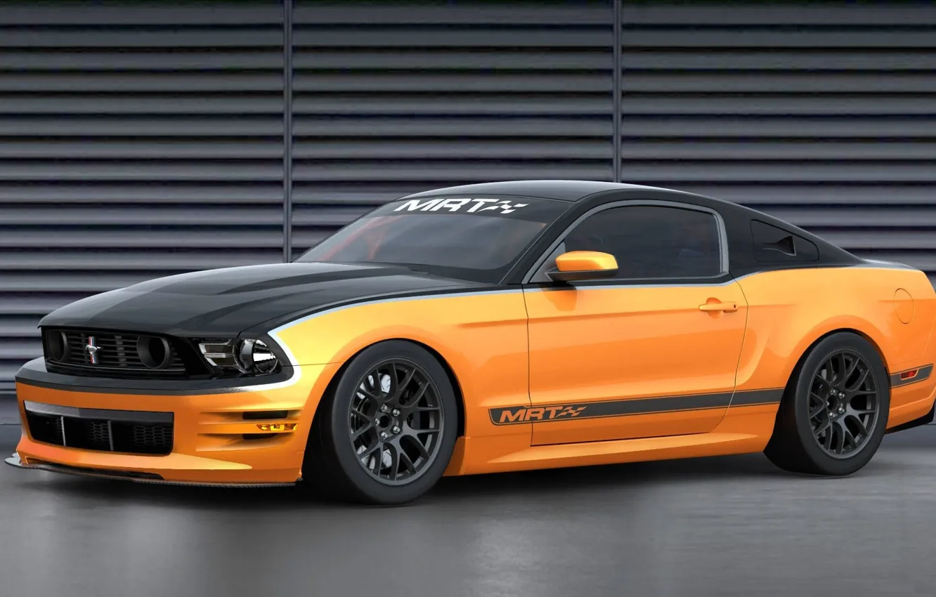Фото обои оранжевый, черный, тюнинг, Mustang, ford