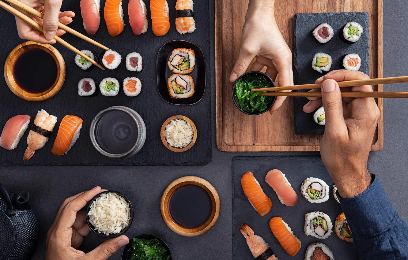 Фото обои sushi, rice, fingers
