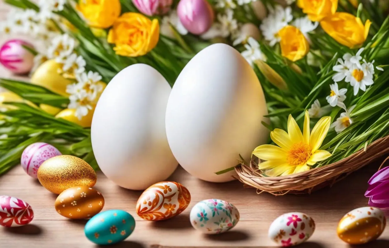 Фото обои цветы, яйца, весна, colorful, Пасха, happy, flowers, spring