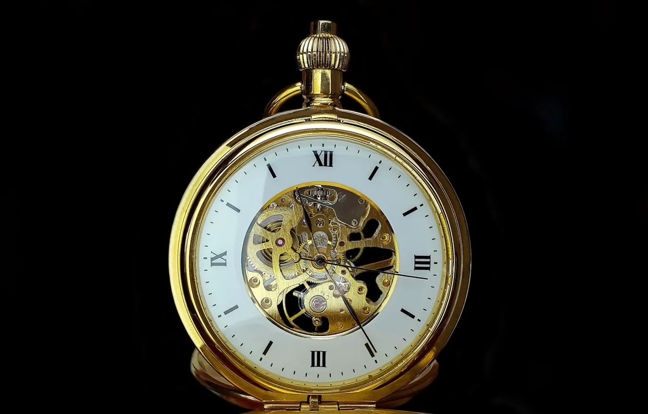 Фото обои время, механизм, черный фон, time, black background, movement, карманные часы, pocket watch