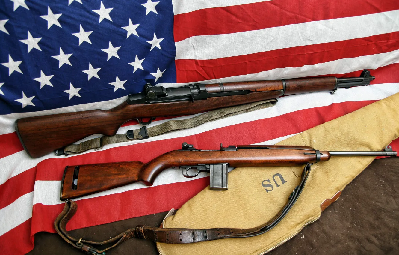 Фото обои флаг, винтовка, карабин, самозарядная, самозарядный, M1 Carbine, M1 Garand