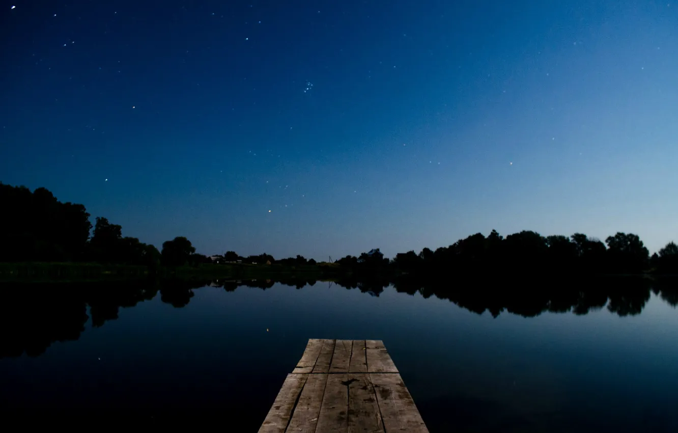 Фото обои summer, bridge, night, lake, stars
