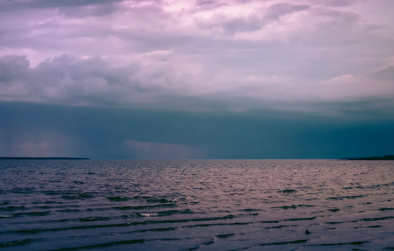 Фото обои тучи, пасмурно, океан, побережье, надвигающийся шторм, storm on the horizon, буря на горизонте