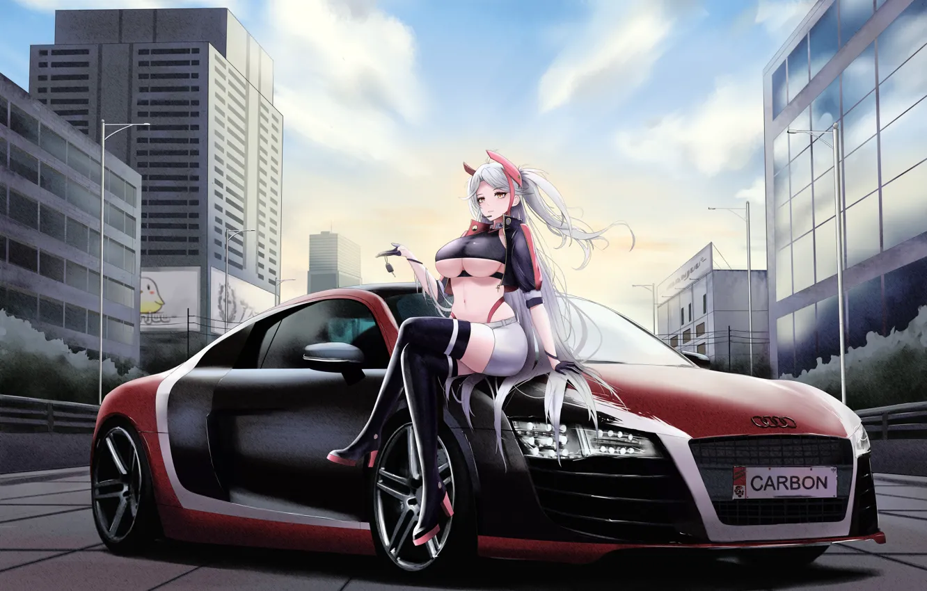 Фото обои car, Carbon, Need for Speed, anime, big boobs, anime girls, underboob, Azur Lane